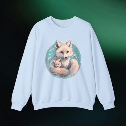 Vintage Forest Witch Aesthetic Sweatshirt - Cozy Fox Cottagecore Sweater with Mommy and Baby Fox Design Sweatshirt S Light Blue 
