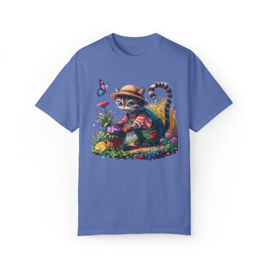 Cat Gardener T-Shirt - Cartoon Cat Lover Nature Inspired Tee T-Shirt Printify Mystic Blue S