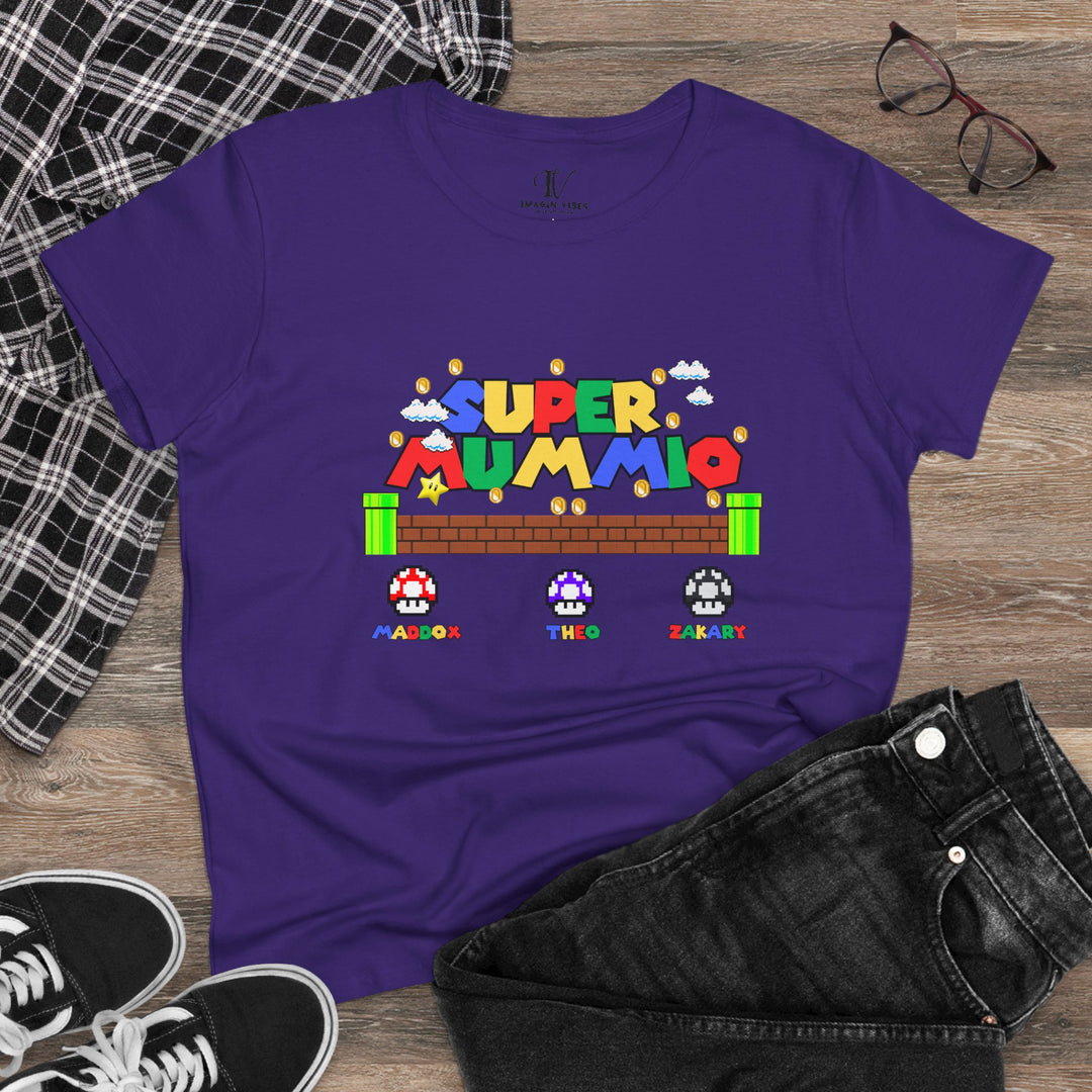 Super Mummio T-Shirt — Personalized Kids' Name Tee for Moms T-Shirt Printify Purple S