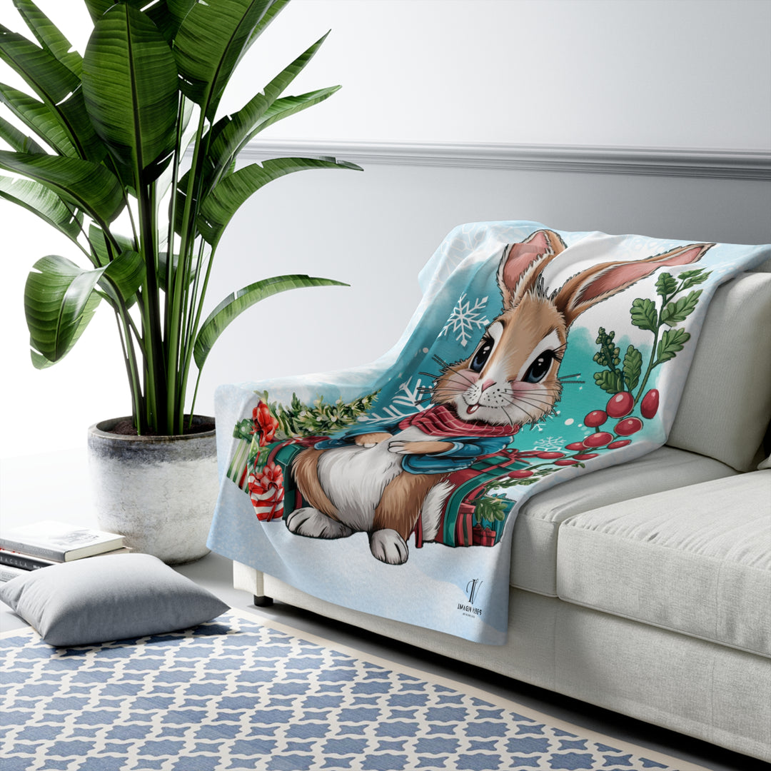 Sherpa Fleece Blanket Winter Bunny Christmas