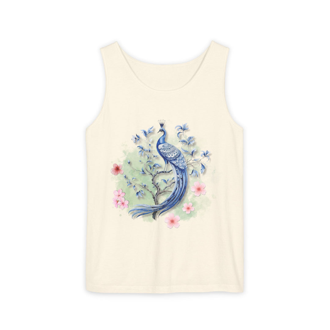 Tank Top - Elegant Blue Peacock and Pink Blossoms Tank Top Printify Ivory S