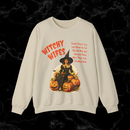 Embrace the Witchy Vibes with Witch Quote Halloween Sweatshirt - Perfect for Wifes Sweatshirt S Sand 