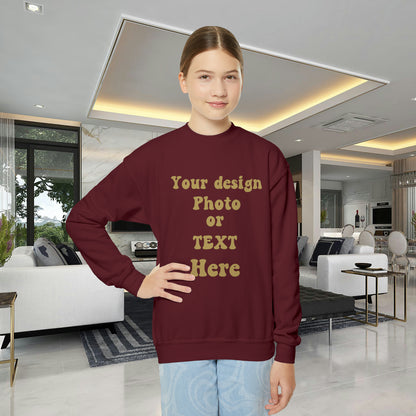 Custom Youth Crewneck Sweatshirt - Personalize with Your Own Text and Image | Full Customization for a Unique Look Kids clothes Maroon XS 