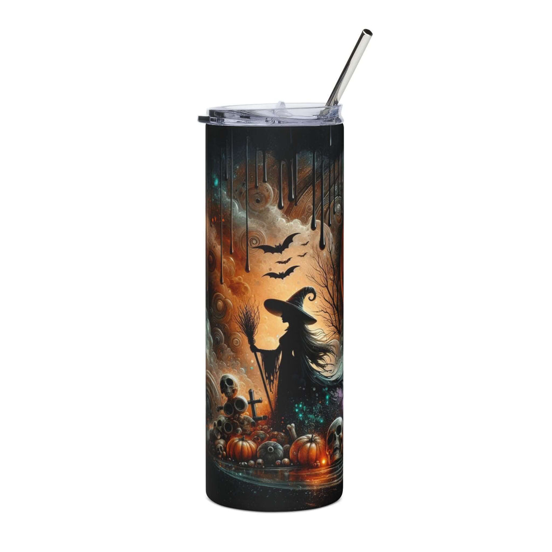 Halloween Gothic Tumbler — Witch Silhouettes, Haunted Houses & Pumpkins (20oz Stainless Steel) Mug Printify