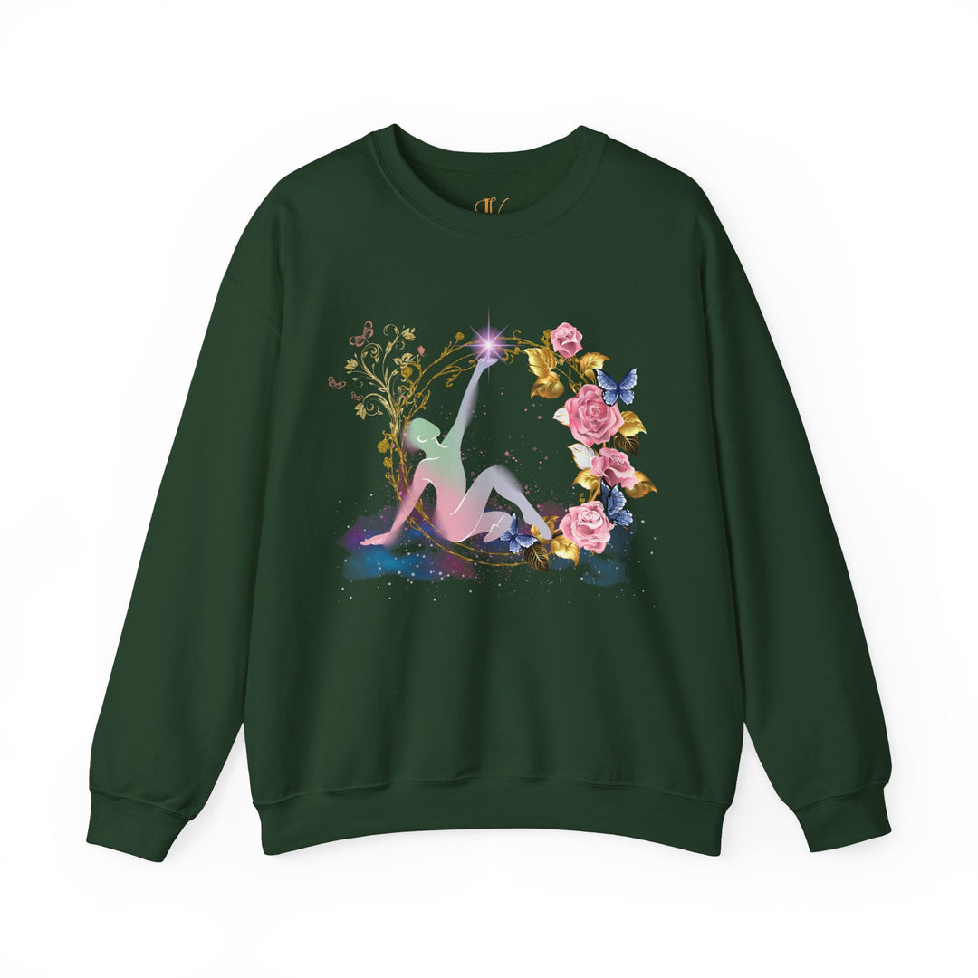 Cosmic Pastel Floral Sweatshirt Sweatshirt Printify S Forest Green