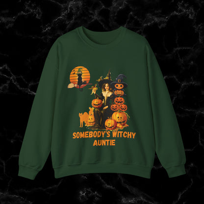 Somebody's Witchy Auntie Sweatshirt - Cool Aunt Shirt for Halloween Sweatshirt S Forest Green 