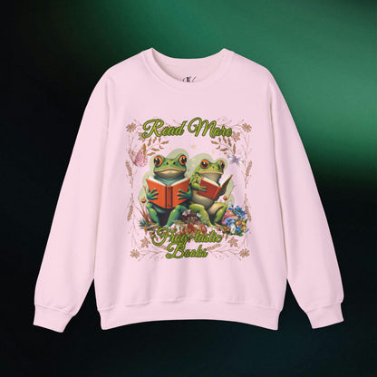 Frog Bookworm Sweatshirt | Read More Books Shirt | Aesthetic, Vintage Frog Sweatshirt Sweatshirt S Light Pink 