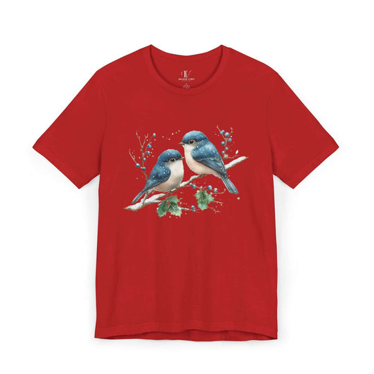 Winter Blue Jay Birds T-shirt T-Shirt Printify Red XS