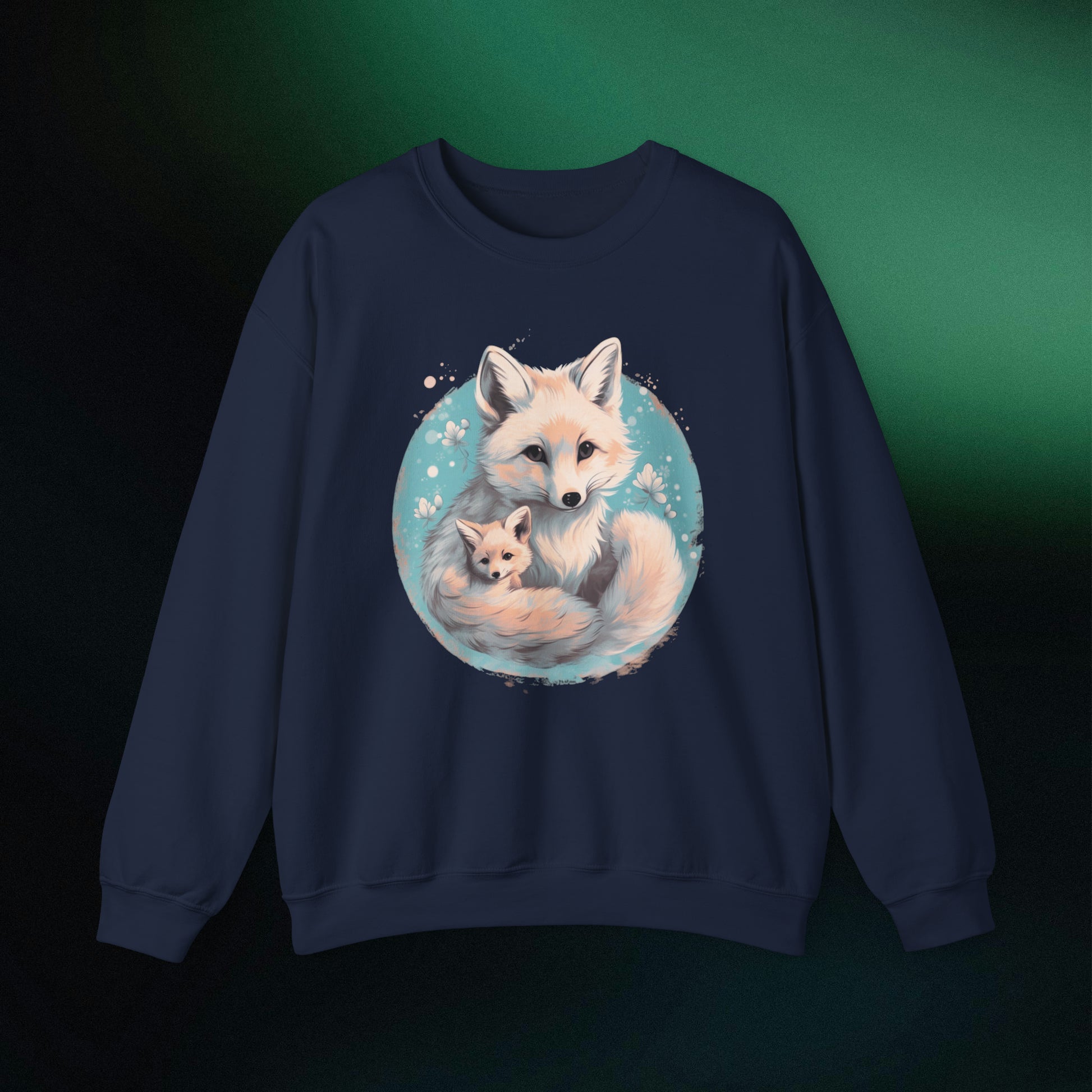 Vintage Forest Witch Aesthetic Sweatshirt - Cozy Fox Cottagecore Sweater with Mommy and Baby Fox Design Sweatshirt S Navy 
