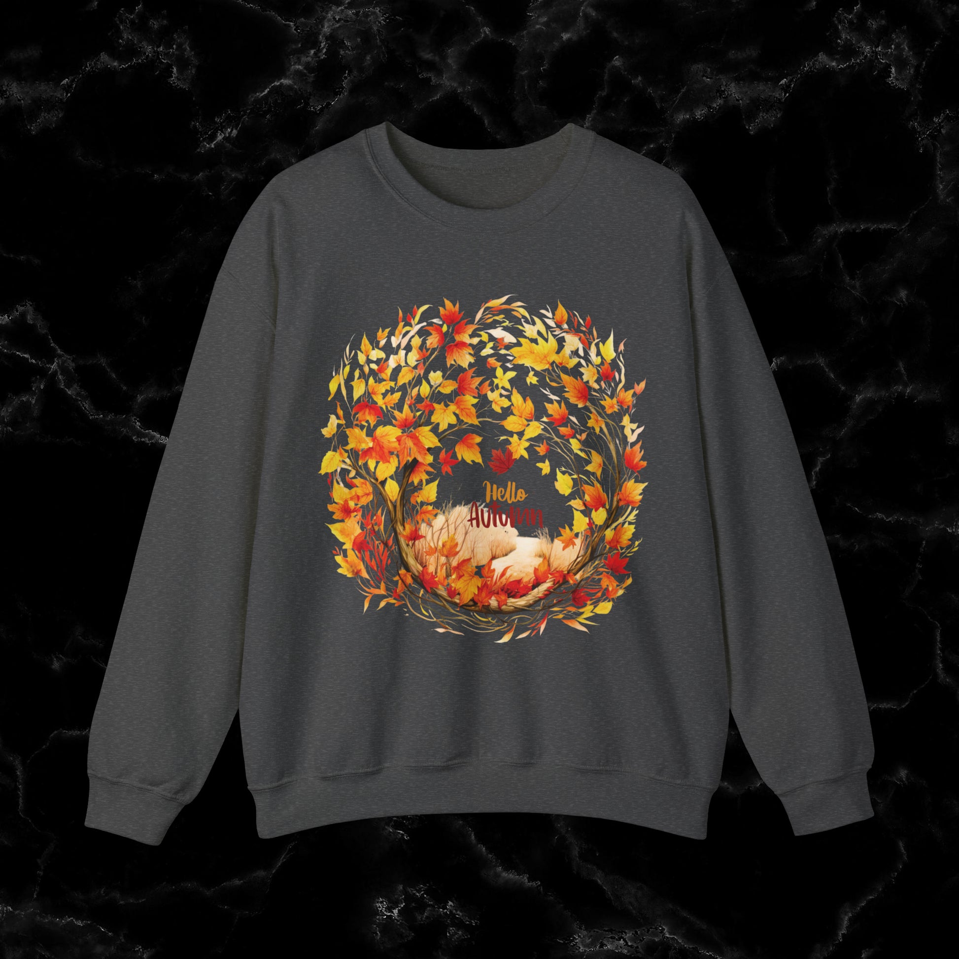 Hello Autumn Sweatshirt | Fall Design | Fall Seasonal Sweatshirt | Autumn Design Sweatshirt S Dark Heather 