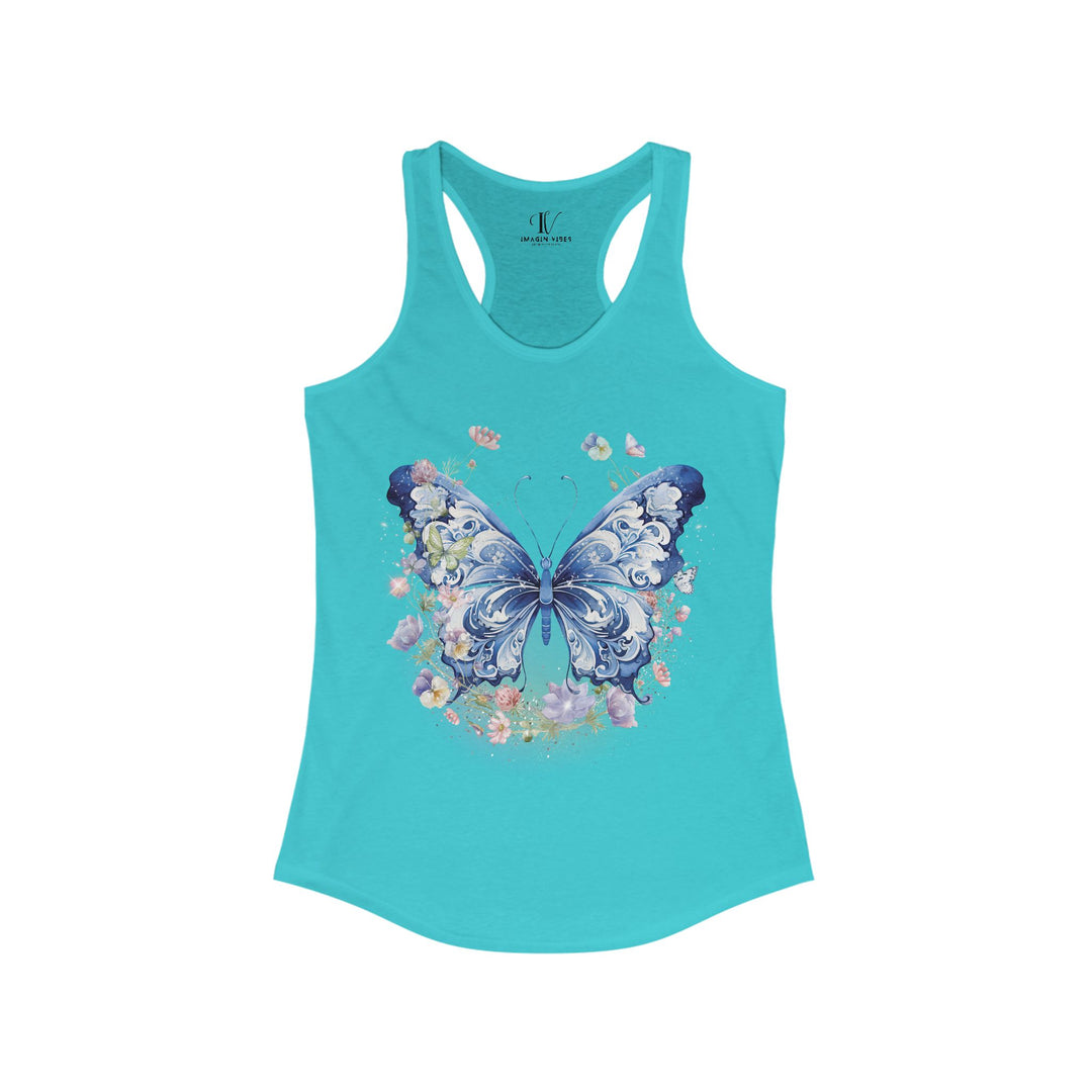 Butterfly Tank Top Tank Top Printify XS Solid Tahiti Blue