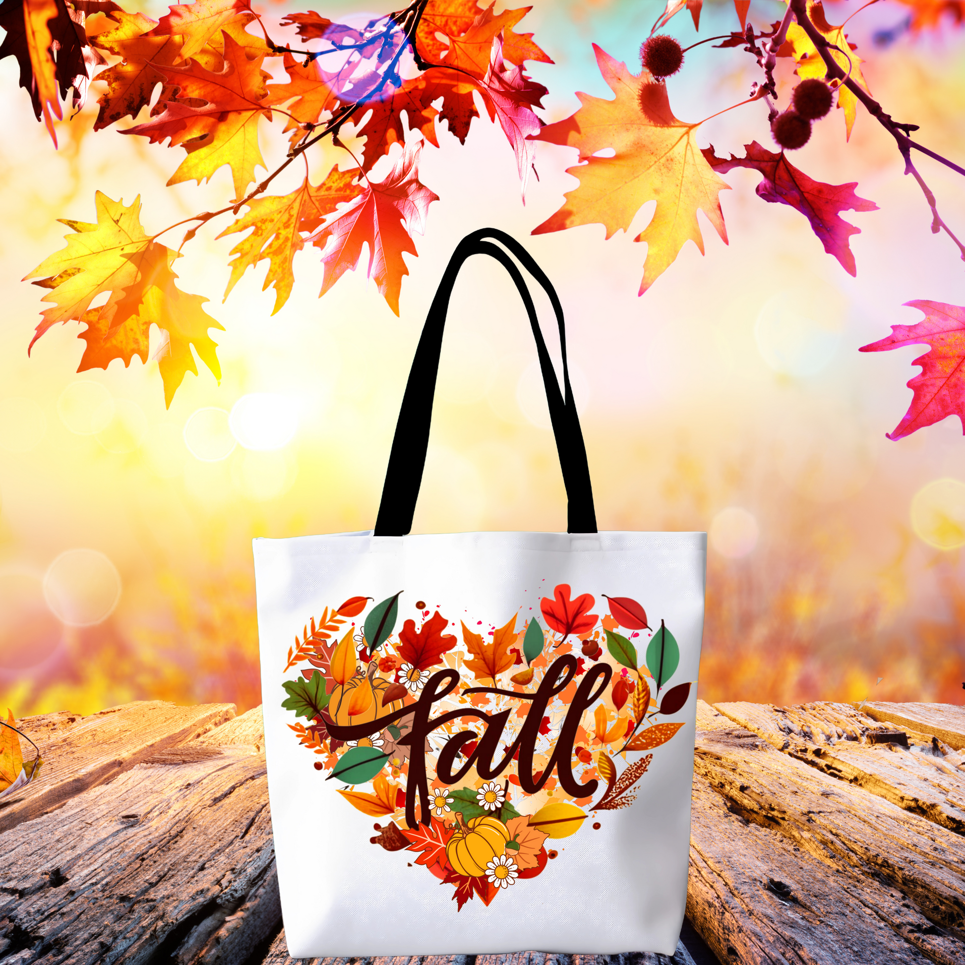 Love Fall Tote Bag - Pumpkin Style, Fall Shoulder Chic, Autumn Vibes, Theme Tote, Leaves Elegance, Gift for Her - Stylish Fall Bag Accessories   