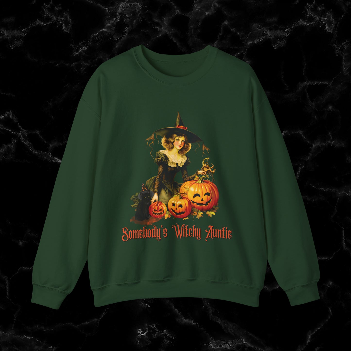 Witchy Auntie Sweatshirt - Cool Aunt Shirt for Halloweenl Vibes Sweatshirt S Forest Green 