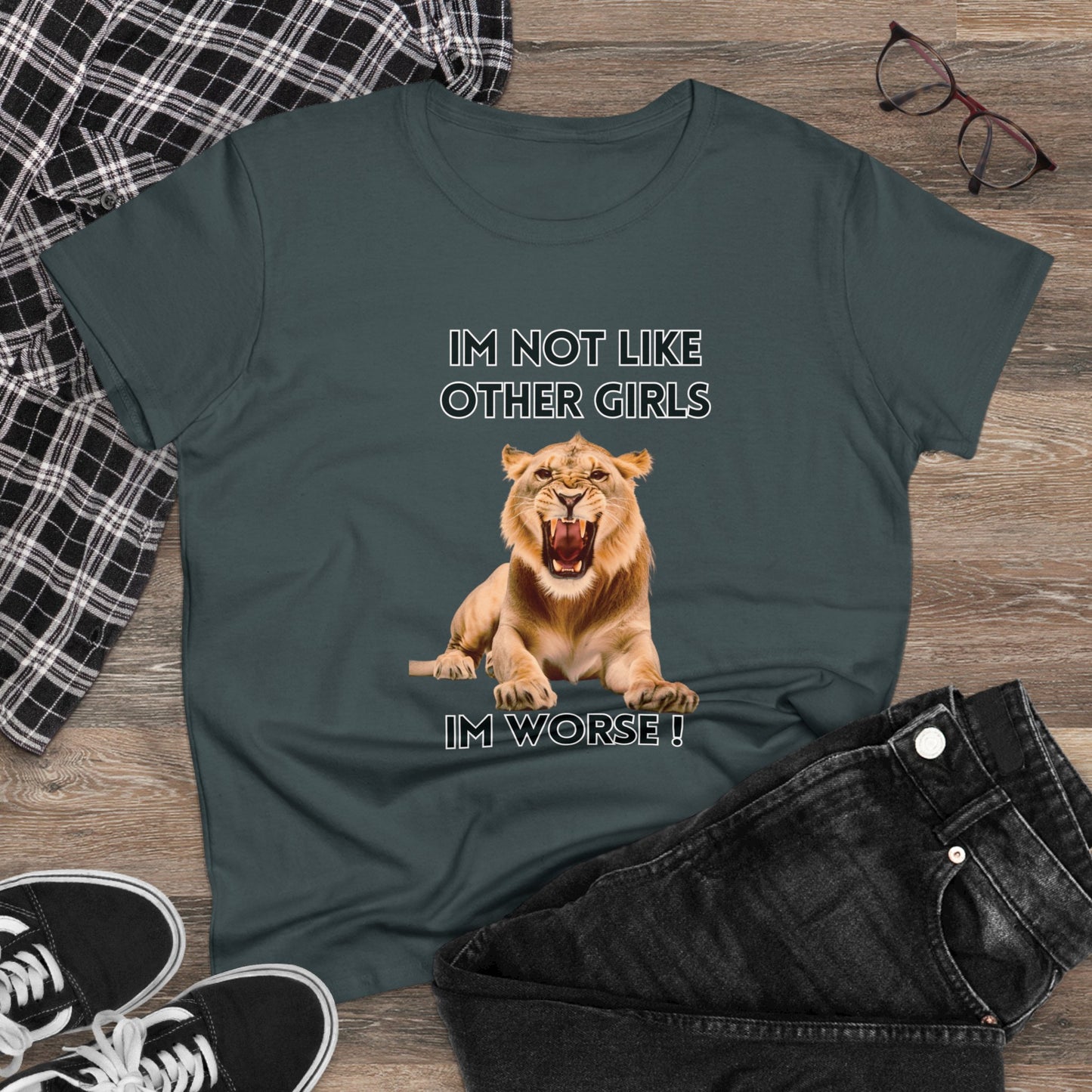 Angry Lion Funny T-Shirt - I'm Not Like Other Girls T-Shirt Charcoal S 