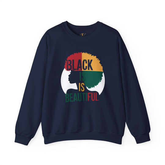 Afro Woman 'Black is Beautiful' Sweatshirt Sweatshirt Printify S Navy