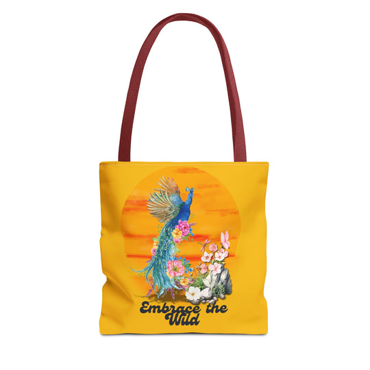 Peacock Tote Bag - Embrace the Wild Boho-Chic Bags Printify 13" × 13'' Red