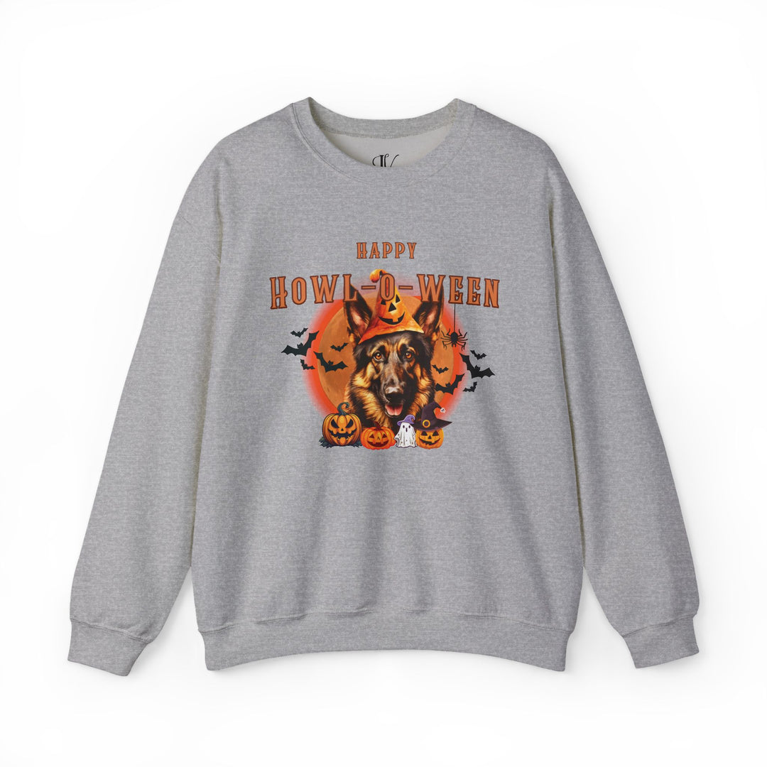 Howl-oween German Shepherd Sweatshirt: Spooky Dog Shirt for Dog Lovers Sweatshirt Printify S Sport Grey