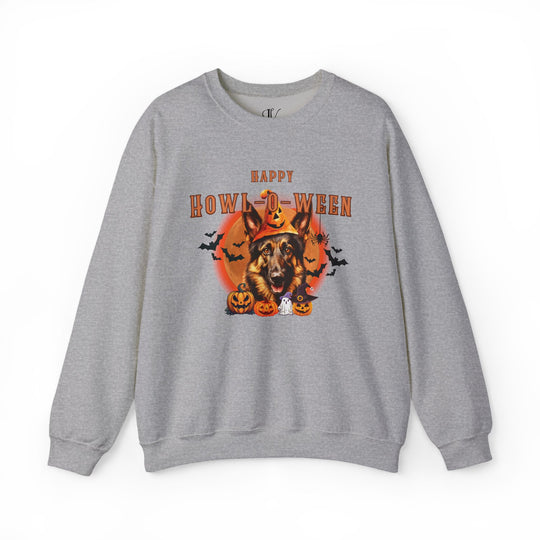 Howl-oween German Shepherd Sweatshirt: Spooky Dog Shirt for Dog Lovers Sweatshirt Printify S Sport Grey