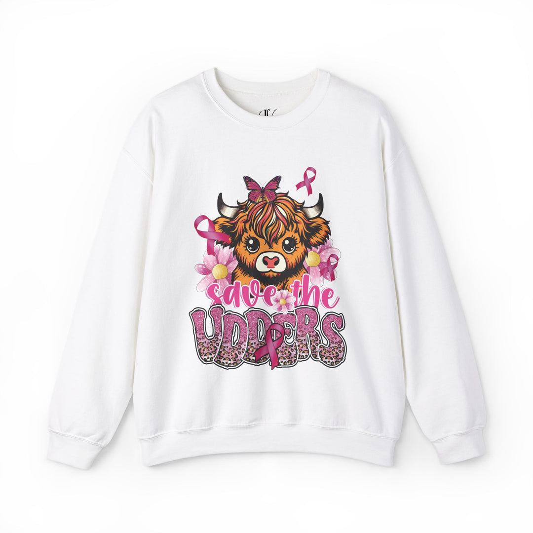 Breast Cancer Highland Cow Save the Udders Sweatshirt