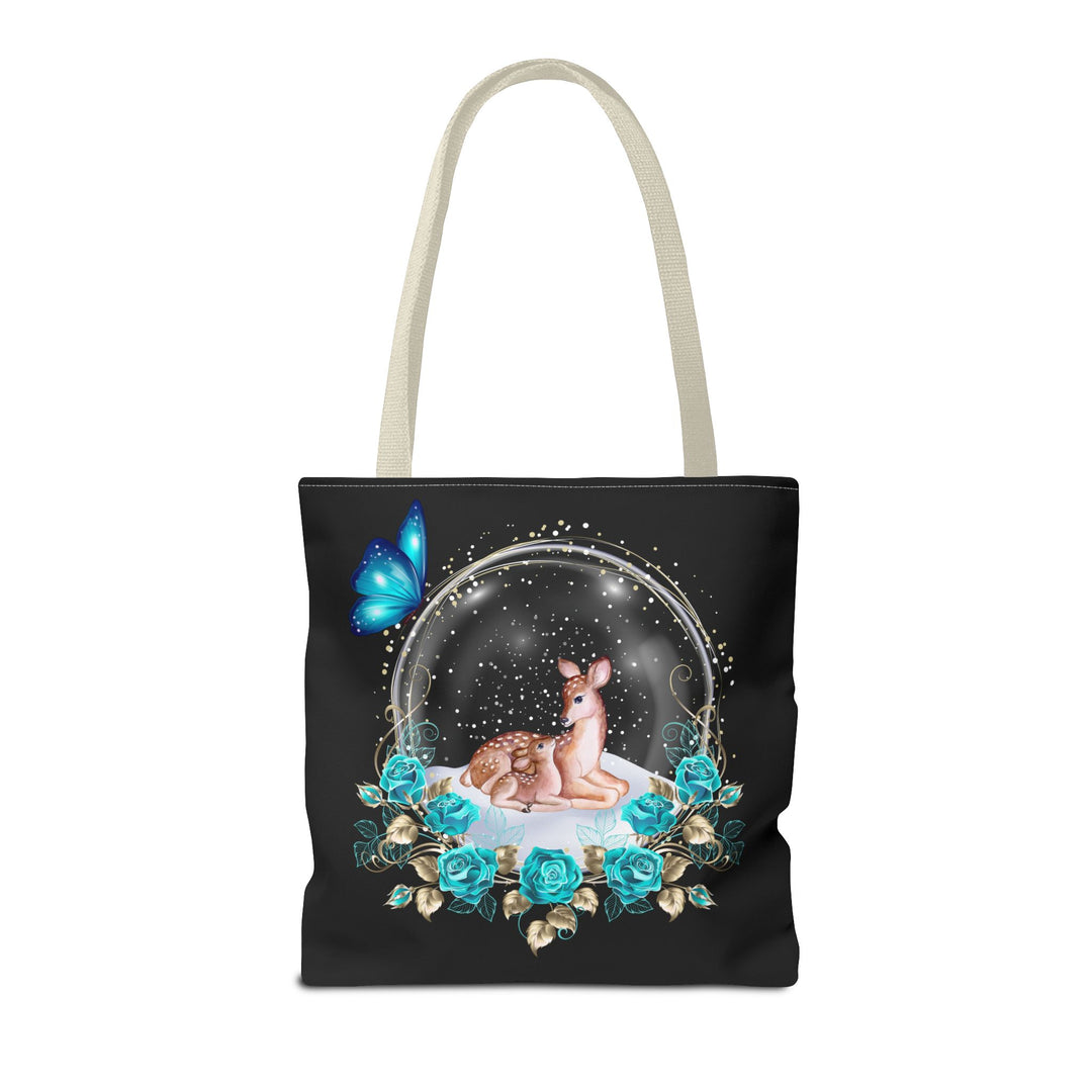 Deer Snow Globe Tote Bag - Winter Whimsical Elegance Bags Printify 16" × 16'' Beige