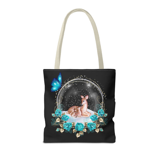 Deer Snow Globe Tote Bag - Winter Whimsical Elegance Bags Printify 16" × 16'' Beige