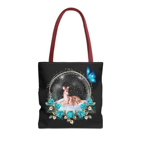 Deer Snow Globe Tote Bag - Winter Whimsical Elegance Bags Printify 16" × 16'' Red