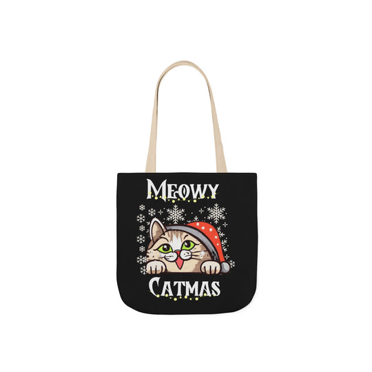 Funny Meowy Catmas Tote Bag Accessories Printify 13" × 13'' Beige