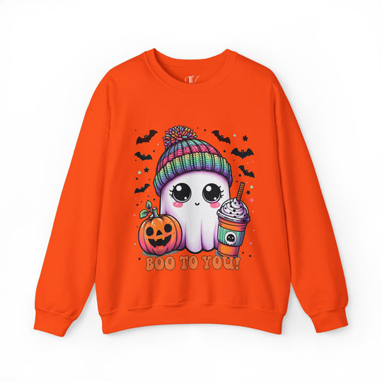 Cute Ghost Boo to You Halloween Sweatshirt Sweatshirt Printify S Orange