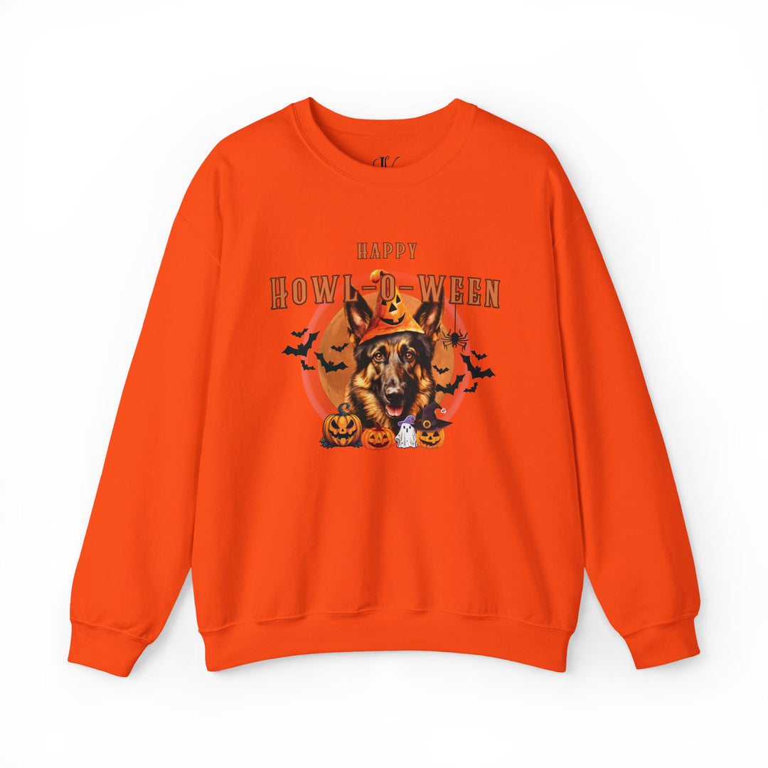 Howl-oween German Shepherd Sweatshirt: Spooky Dog Shirt for Dog Lovers Sweatshirt Printify S Orange