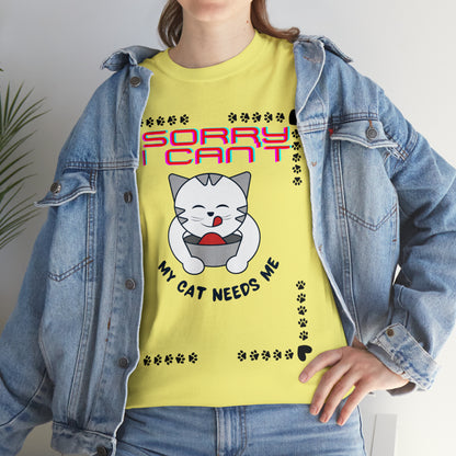 Sorry I Can't My Cat Needs Me T-Shirt | Cat Mom Shirt | Cat Lover Gift | Cat Mom Gift | Animal Lover Gift for Women T-Shirt Cornsilk S 