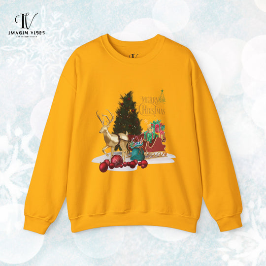 Imagin Vibes Merry Christmas Sweatshirt: Stylish Reindeer Design Sweatshirt S Gold 