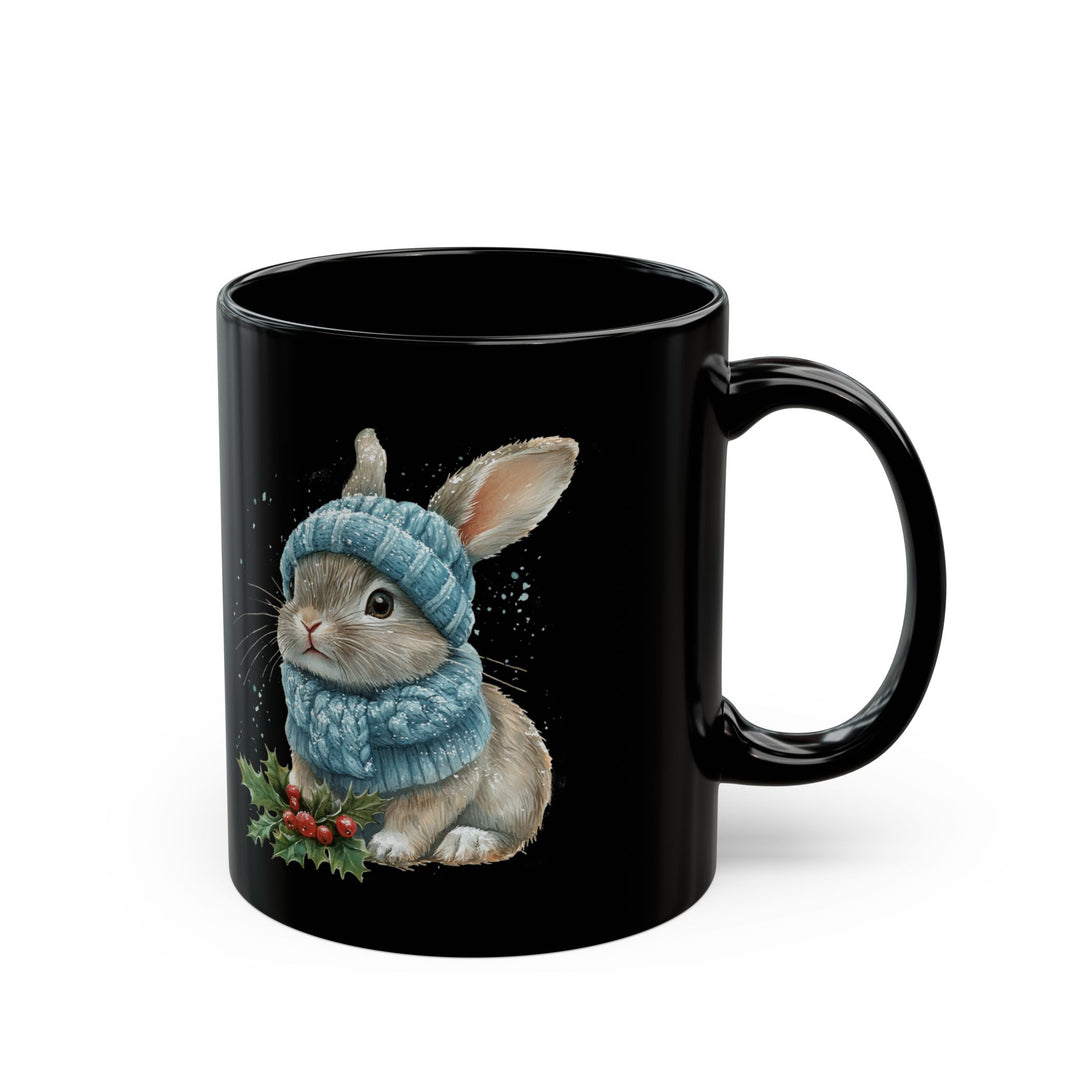 Cute Winter Watercolor Bunny Black Mug