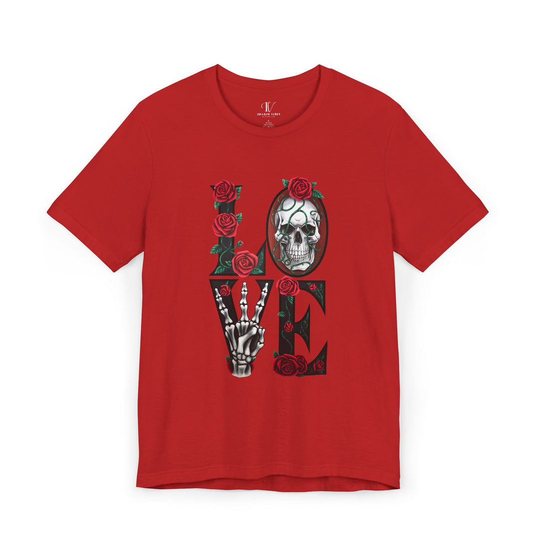 Love, Roses & Bones: Halloween T-Shirt T-Shirt Printify Red XS
