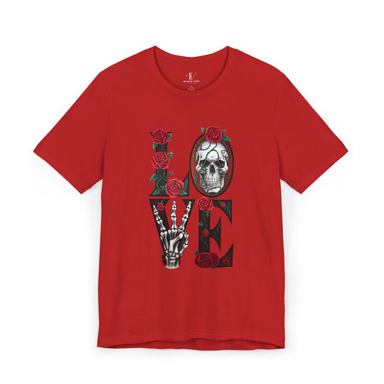 Love, Roses & Bones: Halloween T-Shirt T-Shirt Printify Red XS