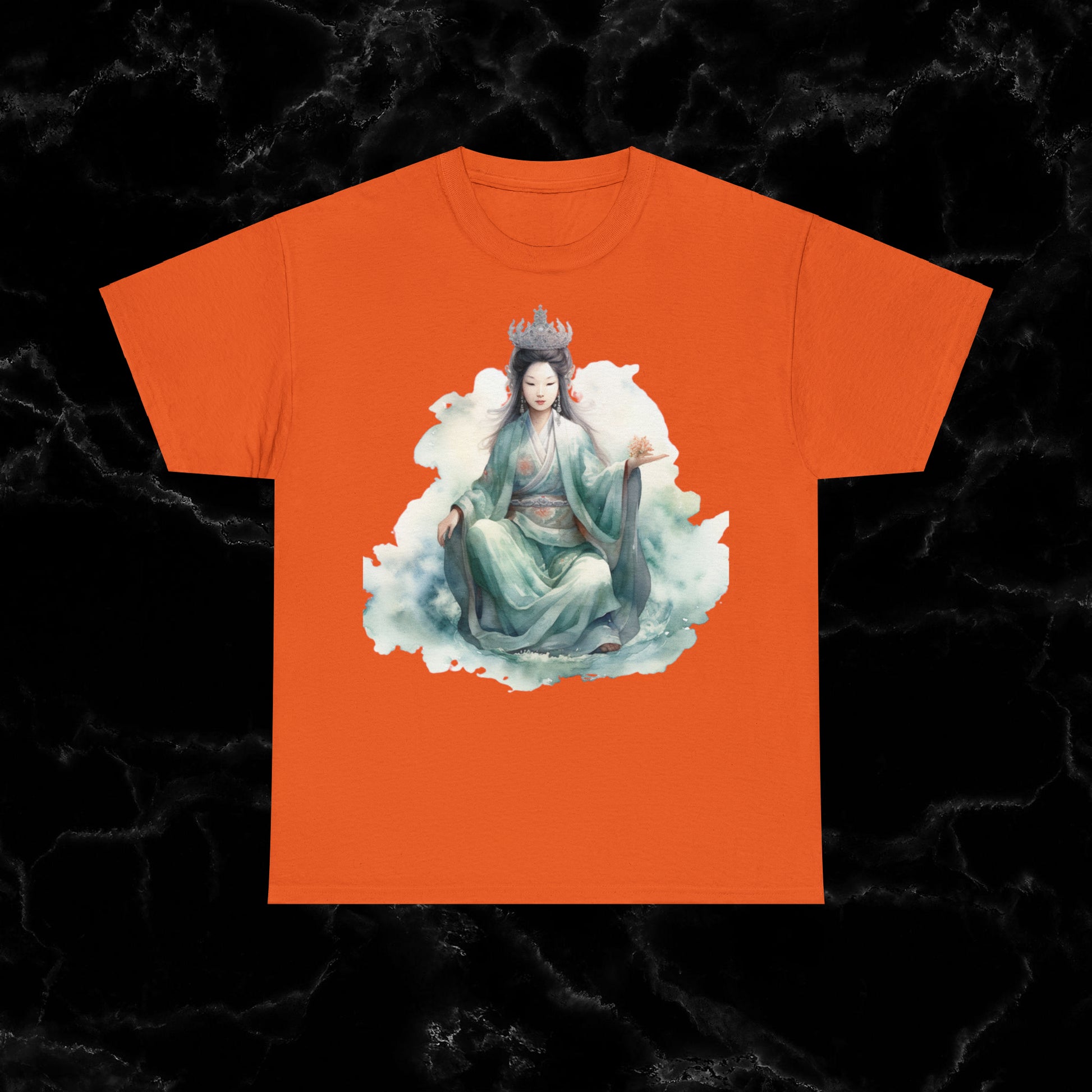 Quan Yin Spiritual Tee - Goddess of Compassion, Unisex Garment-Dyed T-shirt, Goddess of Mercy T-Shirt Orange S 