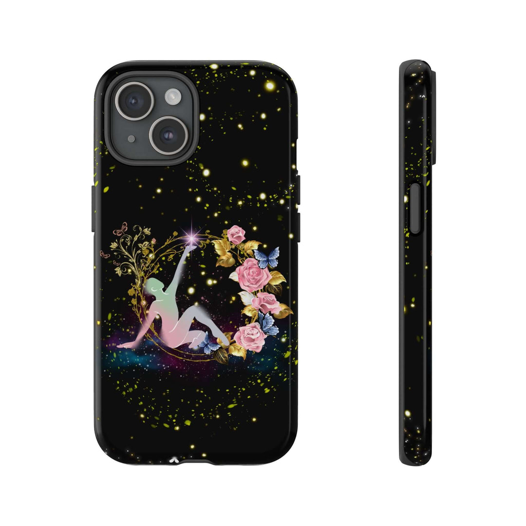 Mystical Phone Case - Stylized Human Figure Reaching for a Star Phone Case Printify iPhone 15 Glossy