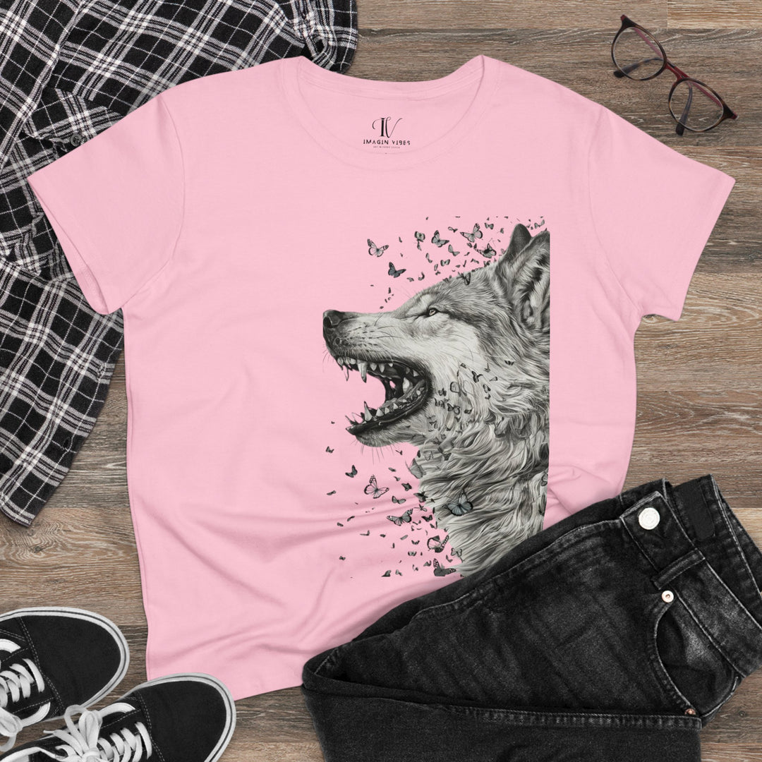 Wolf Butterfly Tee T-Shirt Printify Light Pink S