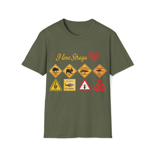 Funny Wildlife Caution Straya Unisex T-Shirt T-Shirt Printify Military Green S