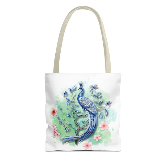 Peacock Tote Bag - Elegant and Delicate Floral Branch Bags Printify 13" × 13'' Beige