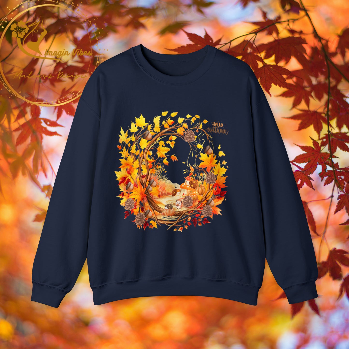 Hello Autumn Sweatshirt | Fall Design | Fall Seasonal Sweatshirt | Autumn Tree Sweatshirt M Navy 