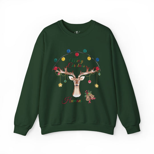 Merry Christmas Reindeer Sweatshirt Sweatshirt Printify S Forest Green