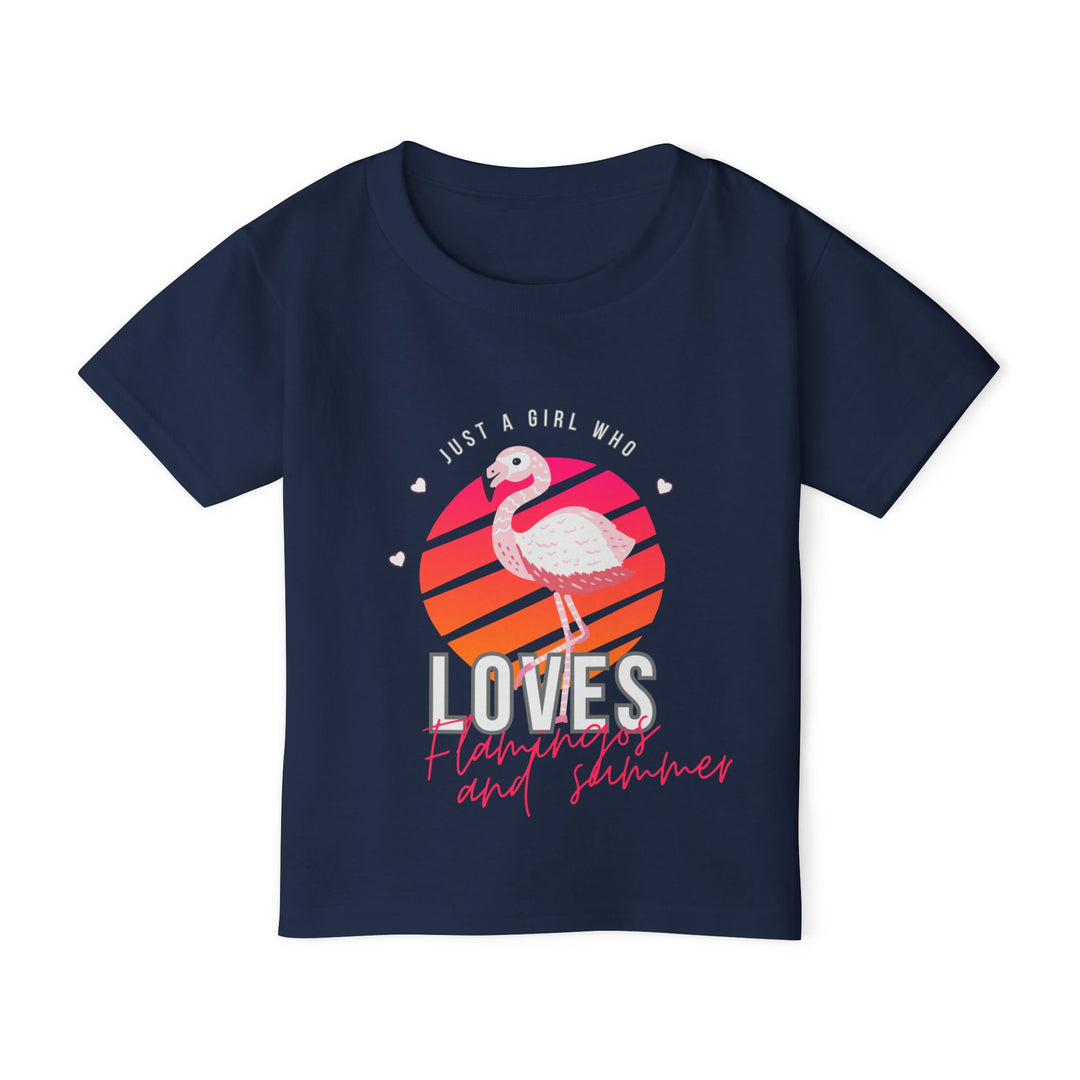 Summer Toddler T-shirt - Just a Girl Who Loves Flamingos Kids clothes Printify Navy 2T