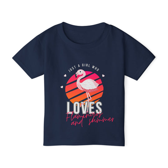 Summer Toddler T-shirt - Just a Girl Who Loves Flamingos Kids clothes Printify Navy 2T