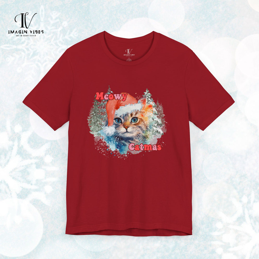 Meowy Catmas: Watercolor Cat Christmas T-Shirt