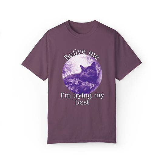 Cat Graphic T-Shirt 'Believe me I'm trying my best' T-Shirt Printify Berry S