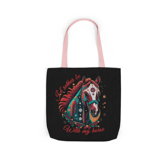 I'd Rather Be With My Horse Christmas Tote Bag Accessories Printify 18" × 18'' Light Pink
