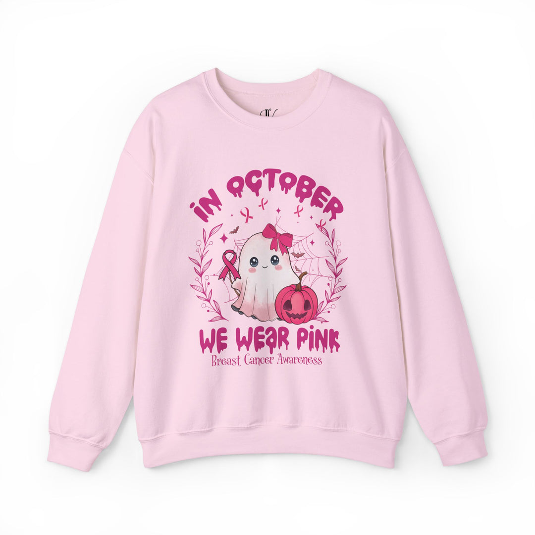 Cute Spooky Ghost Breast Cancer Support "In October We Wear Pink" Sweatshirt