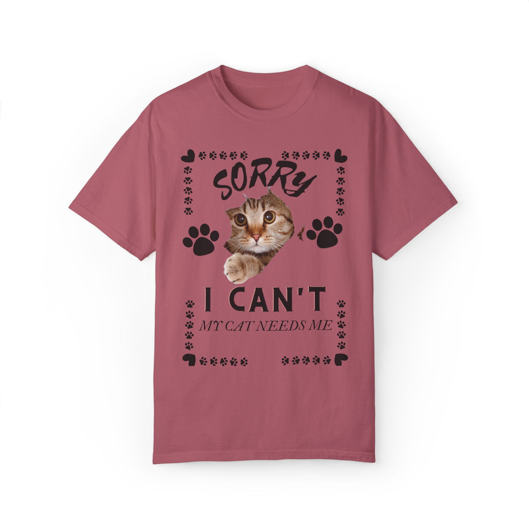 Cat Peek Unisex T-shirt Sorry I Can't My Cat Needs Me T-Shirt Printify Crimson S