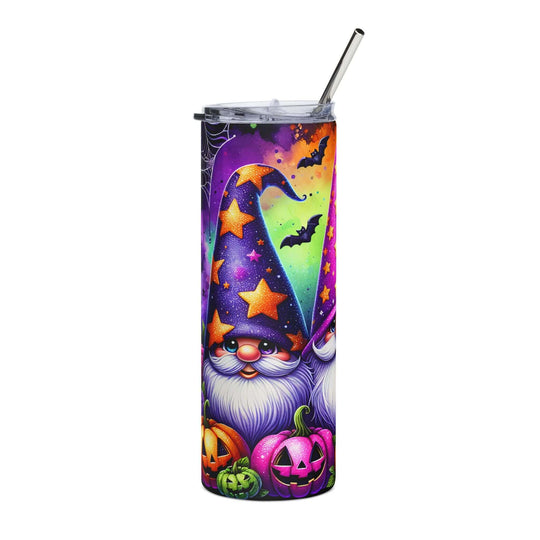 Halloween Gnome 20oz Stainless Steel Tumbler — Cute & Creepy Pumpkins, Bats & Spiderwebs Mug Printify