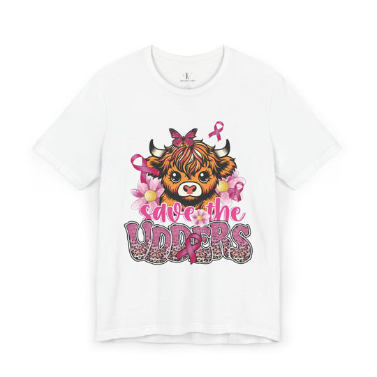 Breast Cancer Highland Cow Save the Udders T-Shirt